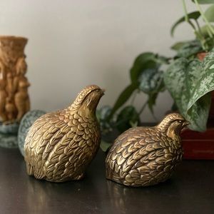 Set of 2 Vintage Mid Century Modern Brass Quail Figurines Decor